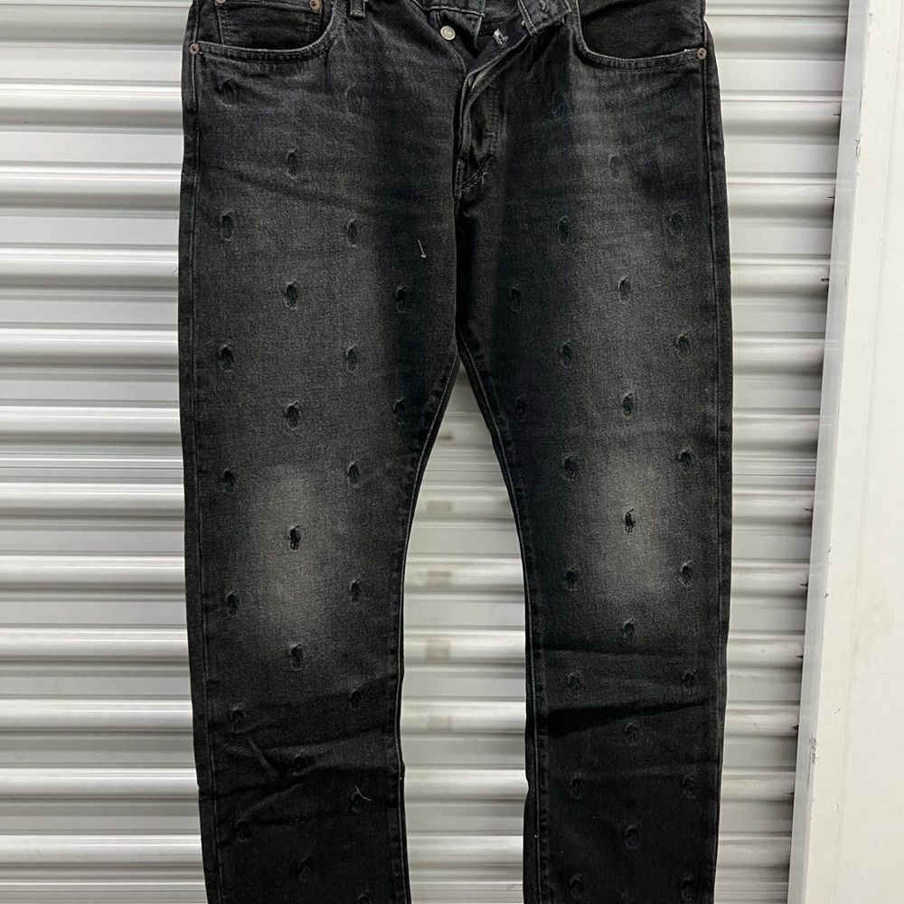 Polo by Ralph Lauren Black Straight Jeans with Distressed Design NEW.